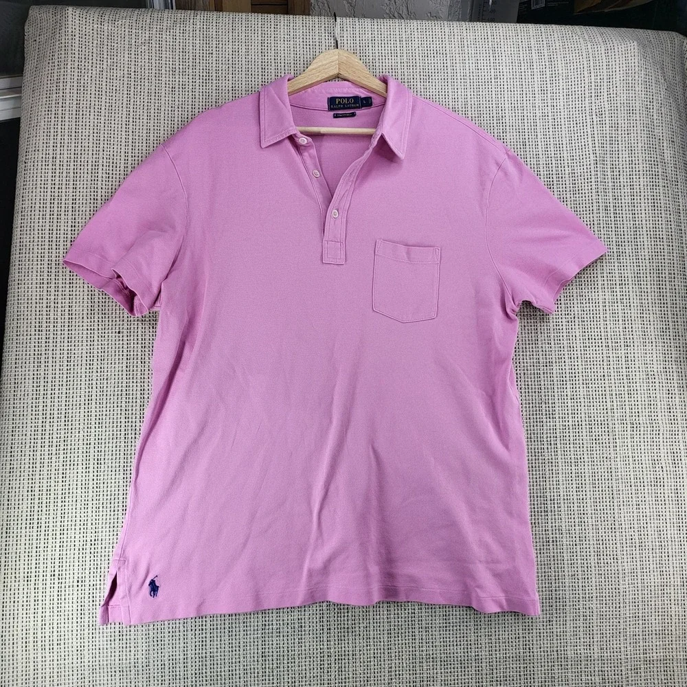 Polo Ralph Lauren Polo Shirt Mens Large Pink Stretch Mesh Chest Pocket Pony